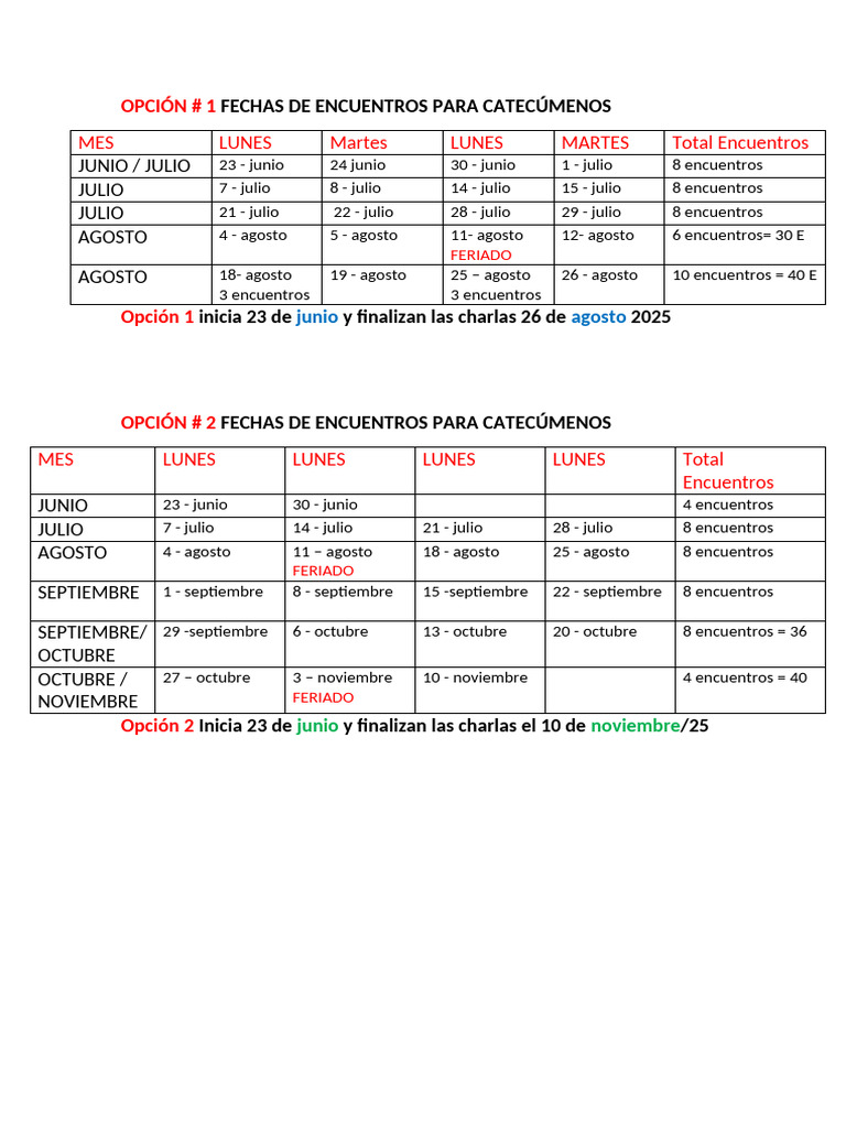 Fechas Encuentros Catecúmenos 2023-2025 | PDF
