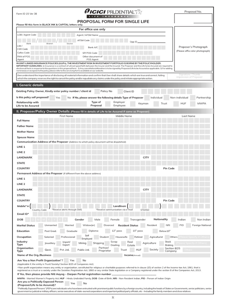 ULIP Proposal Form Guidelines | PDF | Insurance | Life Annuity