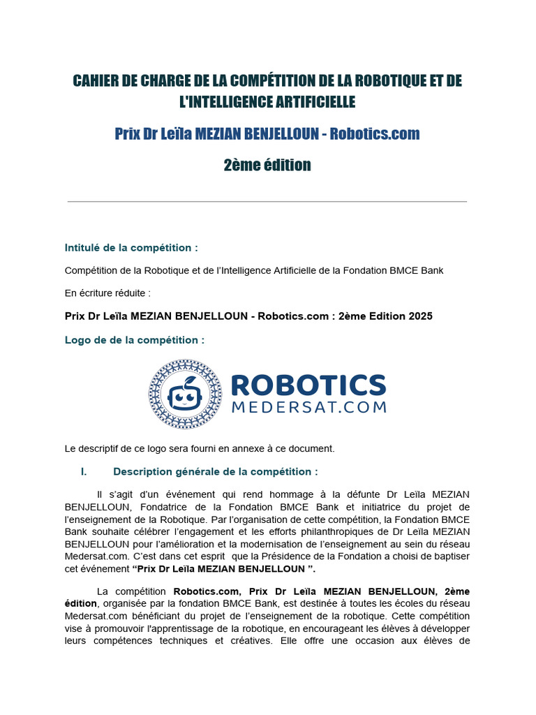 Compétition Robotique et IA 2025 BMCE | PDF | Pédagogie | Robotique