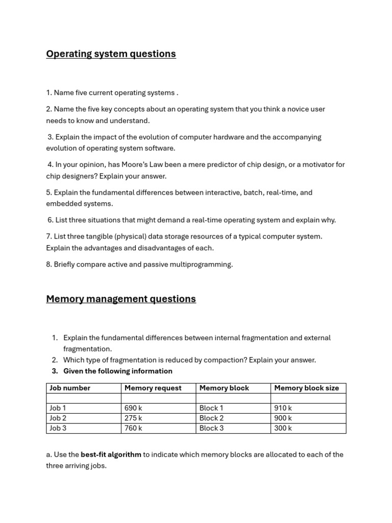 Operating System Concepts and Questions | PDF