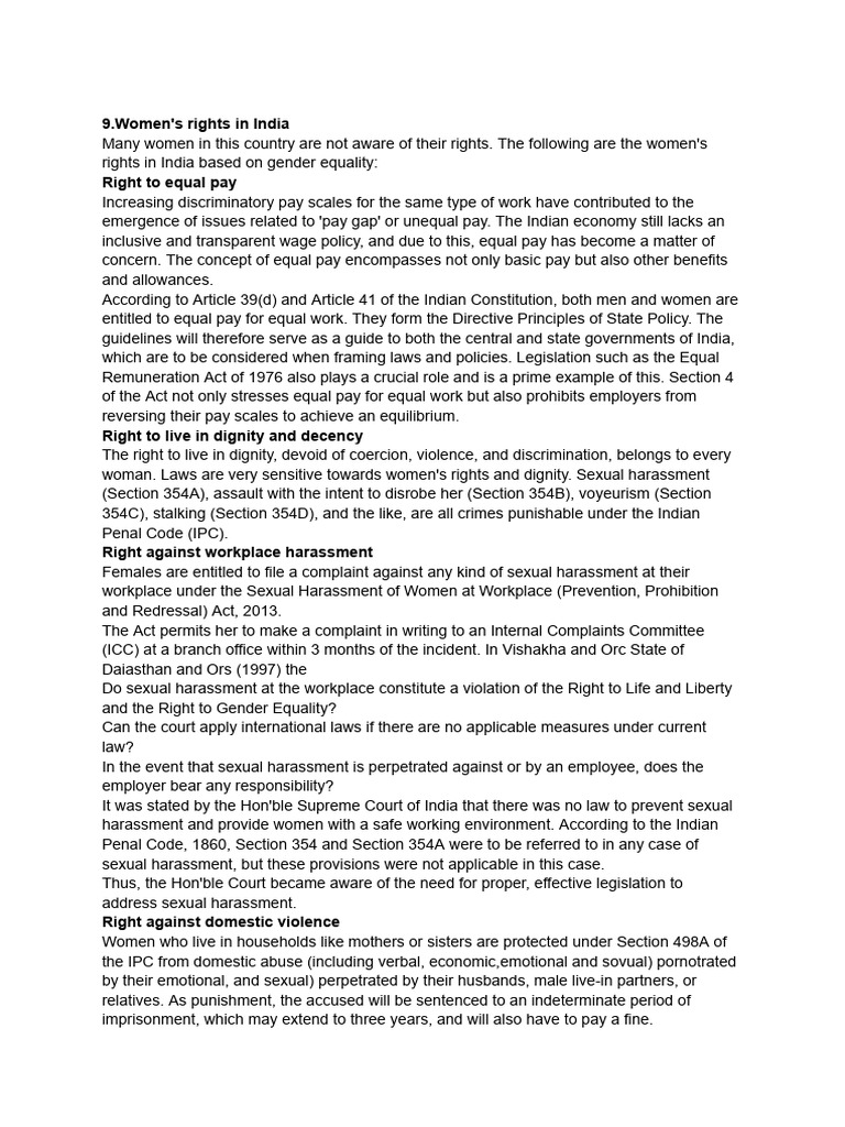 Women's Rights in India: Key Protections | PDF | Sexual Harassment ...