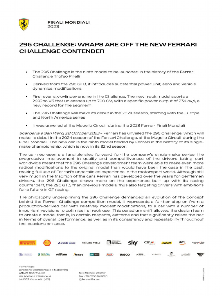 Ferrari 296 Challenge: V6 Track Revolution | PDF | Sports Cars | Land ...