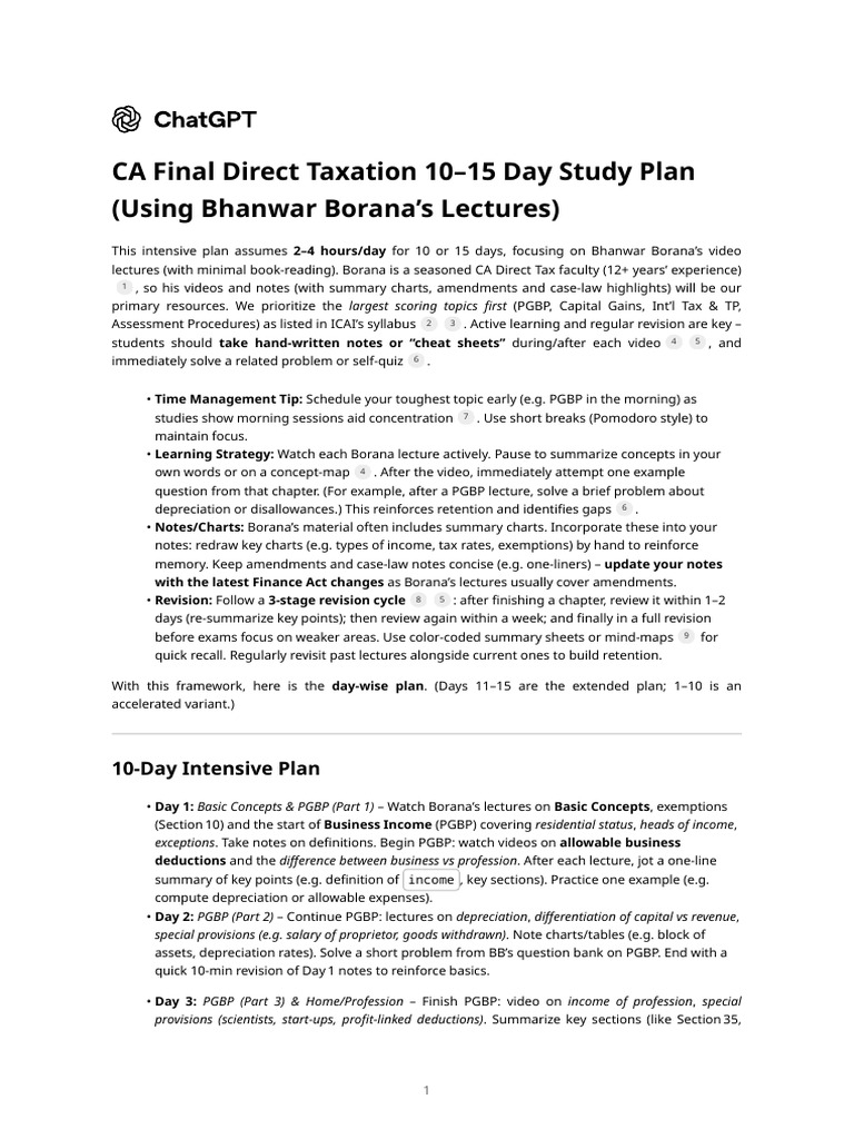 10-Day CA Final Tax Study Plan | PDF | Tax Treaty | Taxes