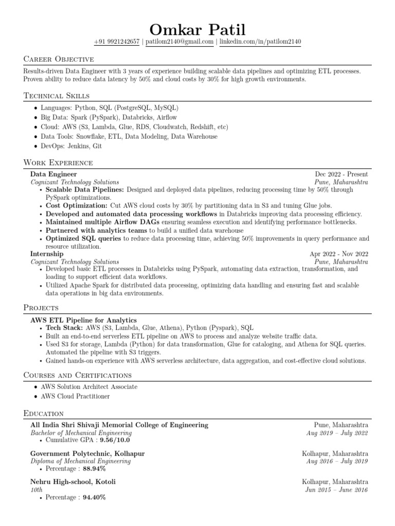Data Engineer with AWS & ETL Expertise | PDF | Apache Spark | Amazon ...