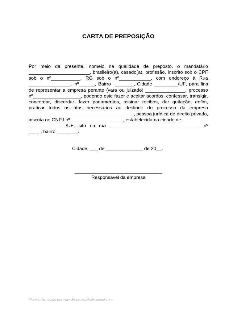 Modelo de Carta de Preposição | PDF
