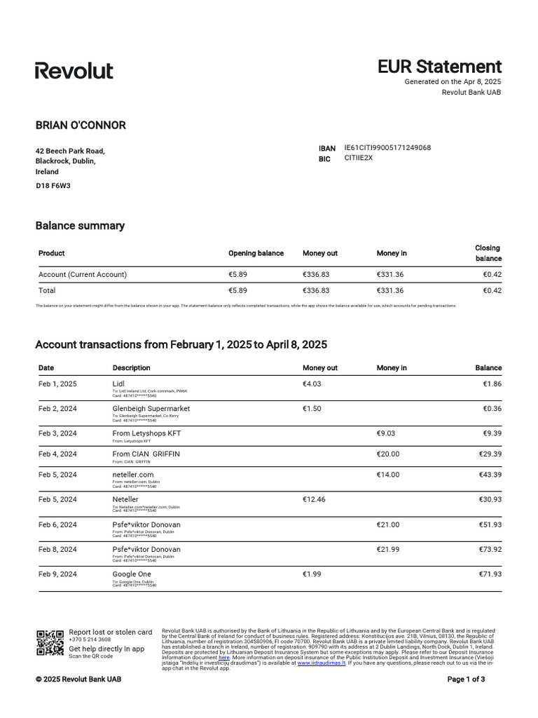 Revolut Account Statement Summary | PDF | Banking | Financial Services