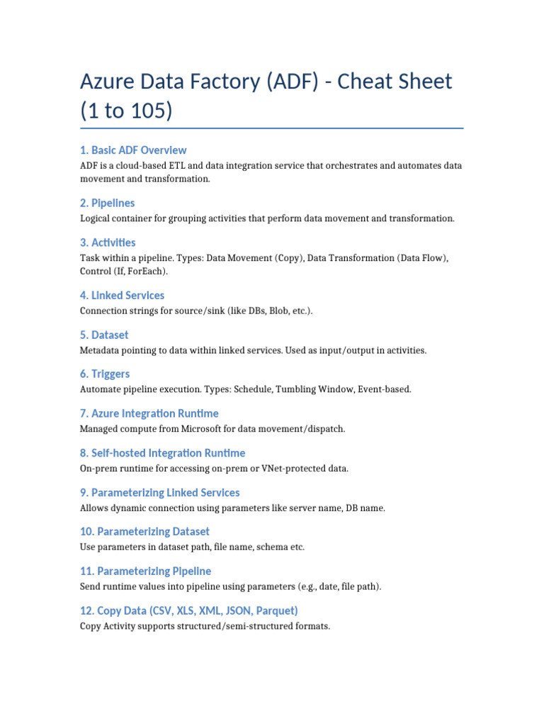 Azure Data Factory Cheat Sheet | PDF