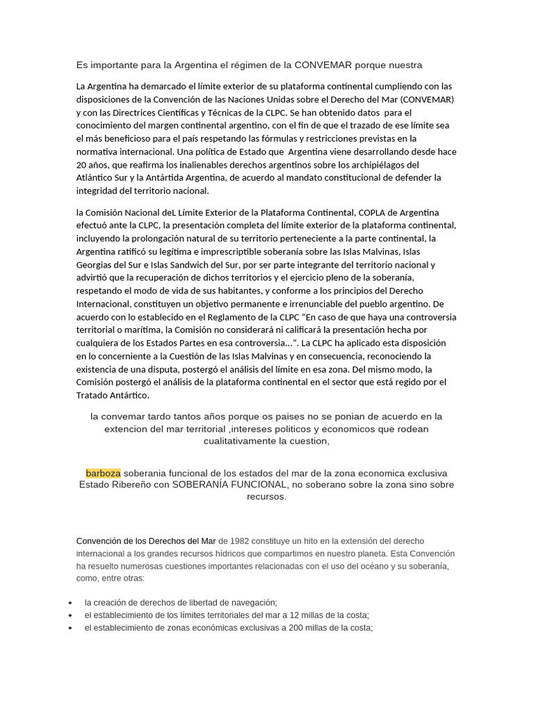 Importancia de la CONVEMAR para Argentina | PDF | Convención de las ...