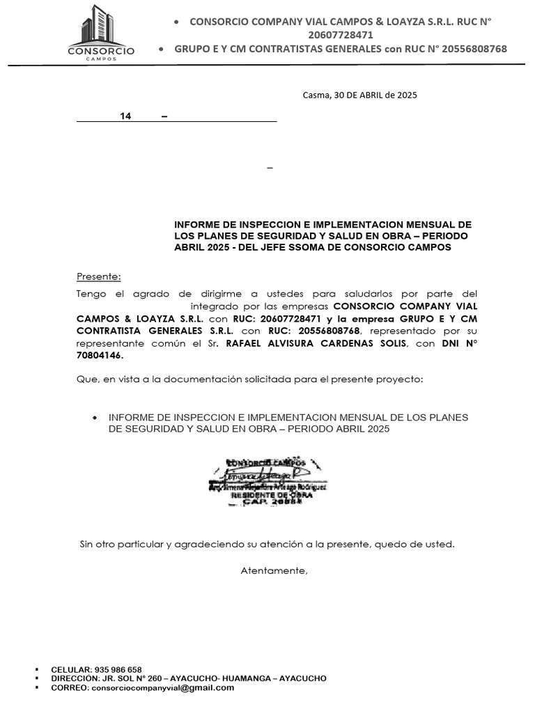 Informe Mensual de Seguridad Abril 2025 | PDF | Seguridad y salud ...