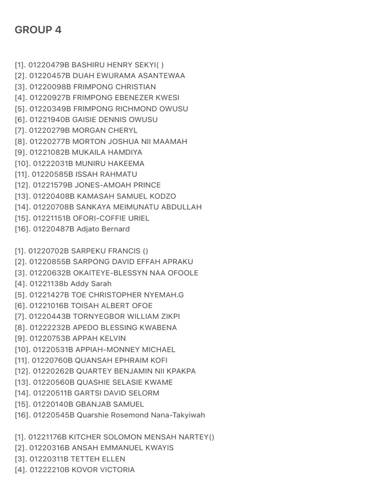Group 4 Member List | PDF