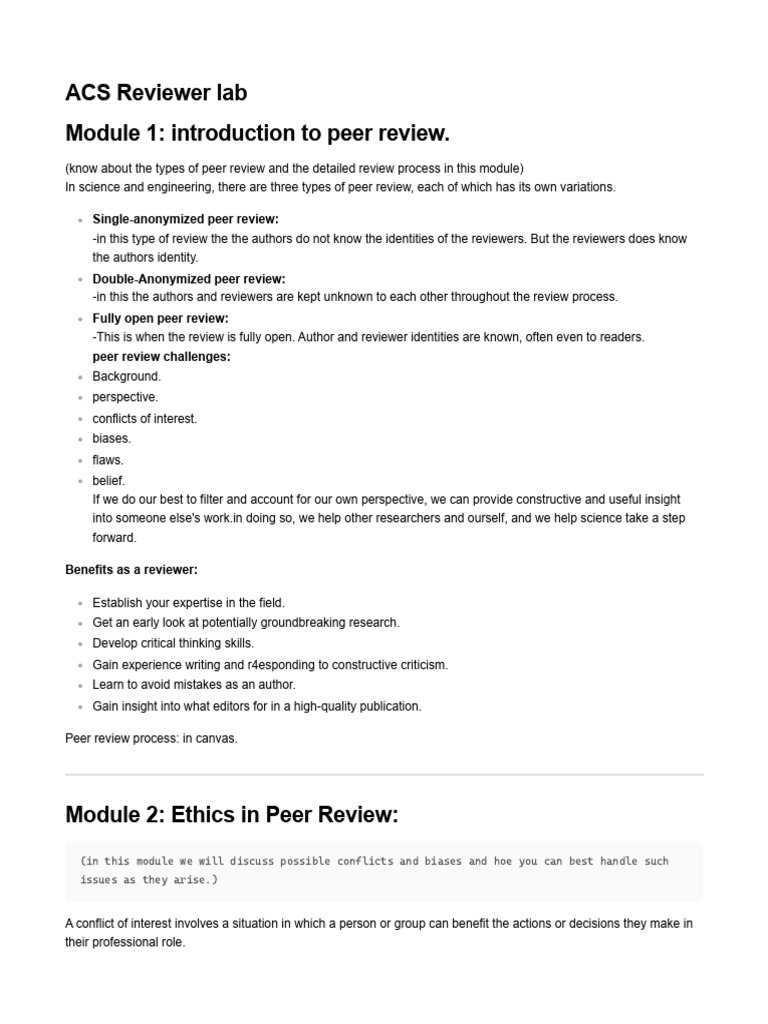 ACS Reviewer Lab: Peer Review Essentials | PDF | Bias | Experiment