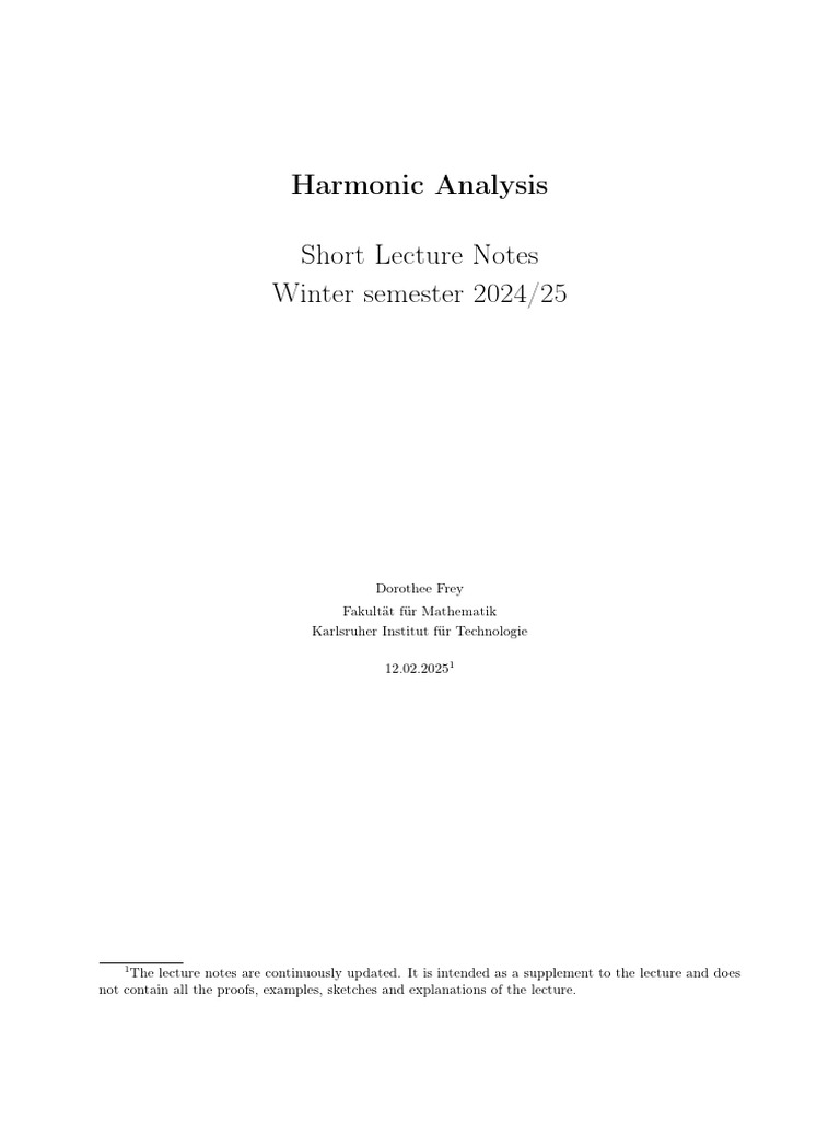 Harmonic Analysis Lecture Notes | PDF | Convolution | Fourier Transform