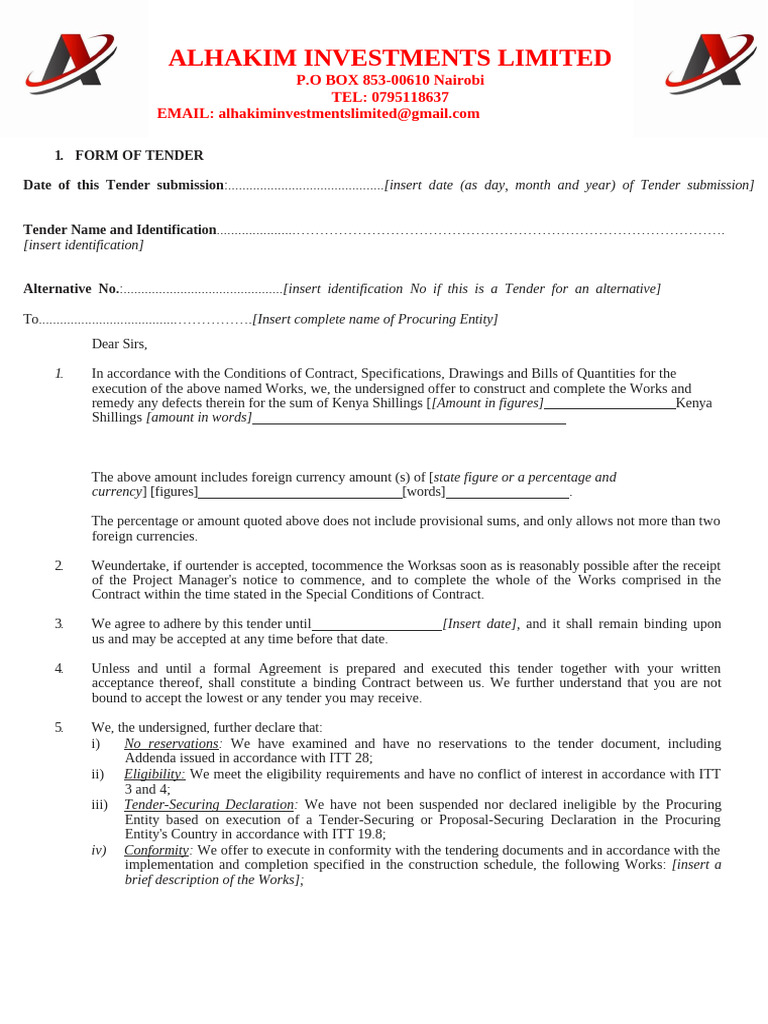 Alhakim Kerra Form of Tender | PDF | Justice | Crime & Violence