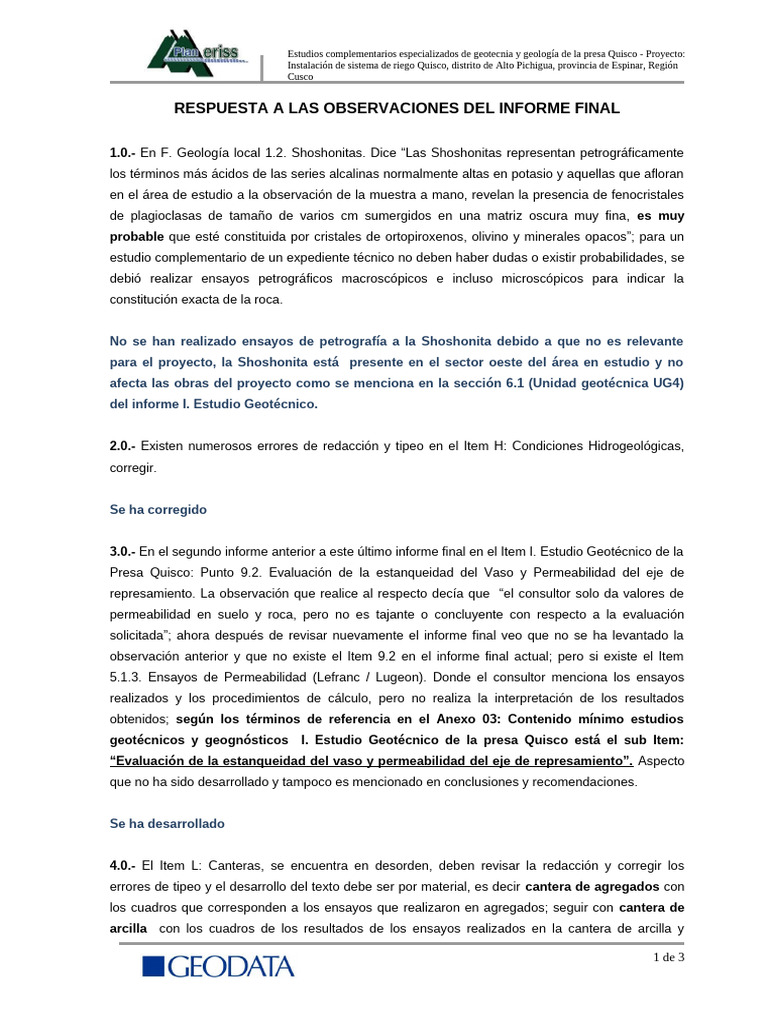 Rpta. A Las Observaciones Del Informe Final | PDF | Ciencias de la ...
