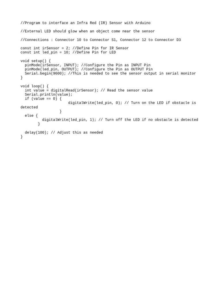 Arduino IR Sensor LED Control Code | PDF