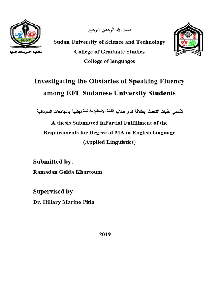 Obstacles to EFL Speaking Fluency in Sudan | PDF | Shyness | English As ...