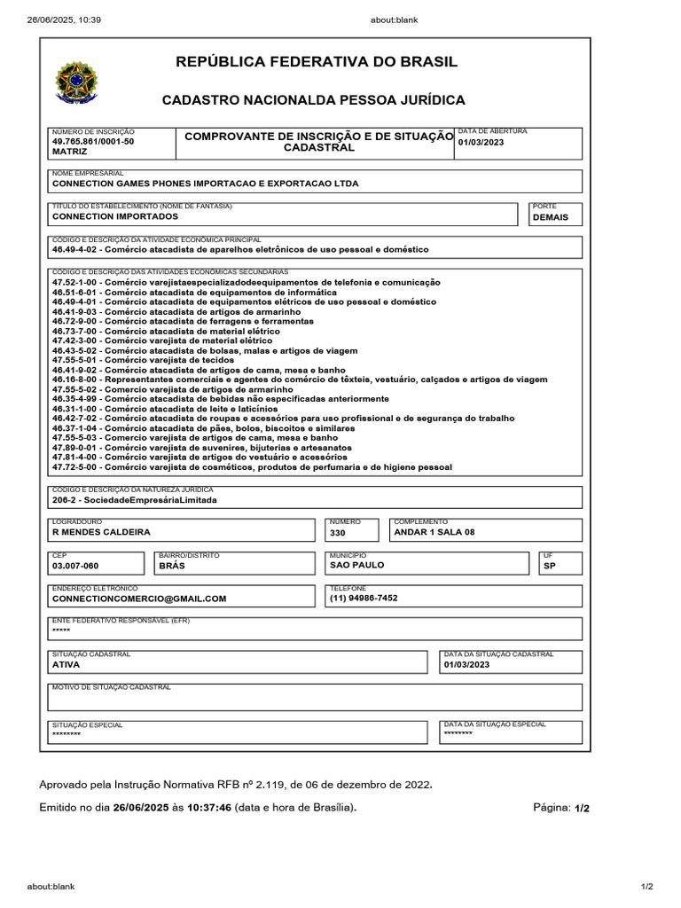 Inscrição CNPJ 49.765.861/0001-50 | PDF