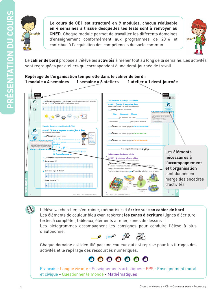 Cahier de bord CE1 : Module 9 et activités | PDF | Langue française