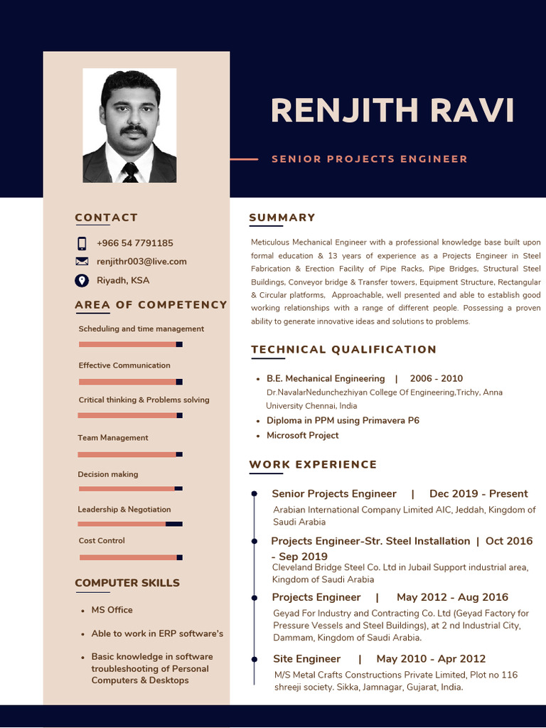 Renjith Ravi: Senior Projects Engineer | PDF
