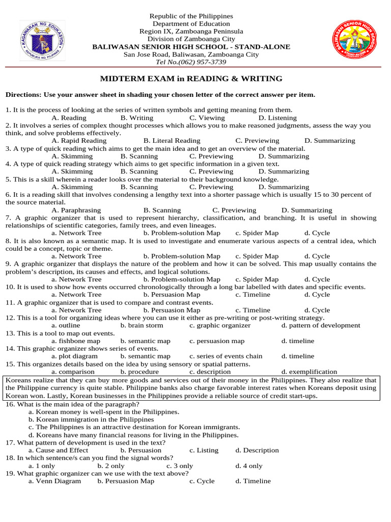 Midterm Exam: Reading & Writing Skills | PDF | Renewable Energy ...
