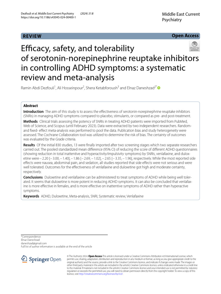Efficacy of SNRIs in ADHD Treatment | PDF | Attention Deficit ...