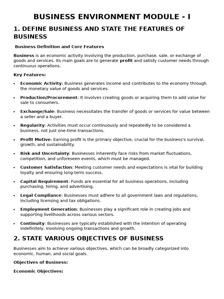 Understanding Business Features and Objectives | PDF | Business | Swot ...
