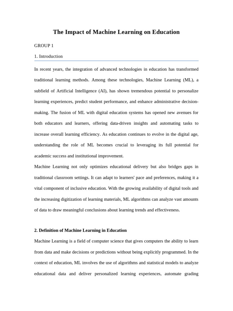 Machine Learning's Role in Education | PDF | Machine Learning | Learning