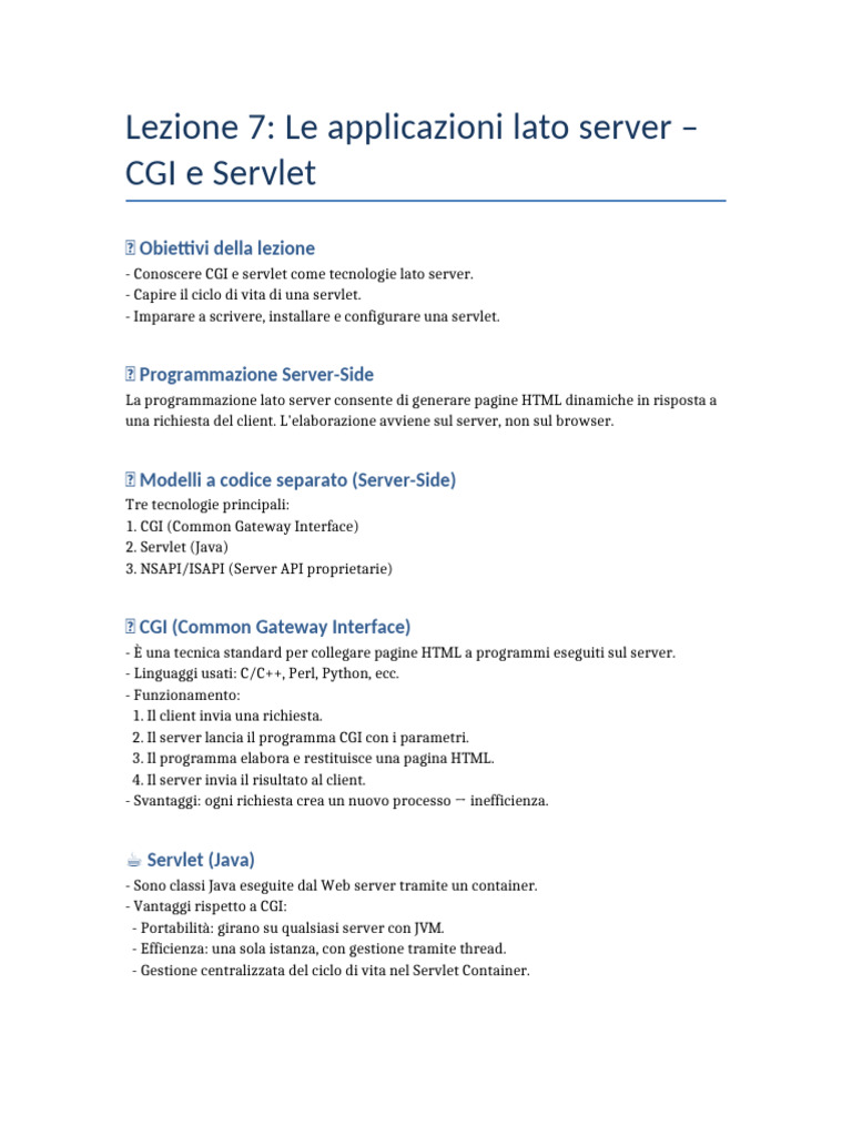 Lezione 7 CGI Servlet | PDF