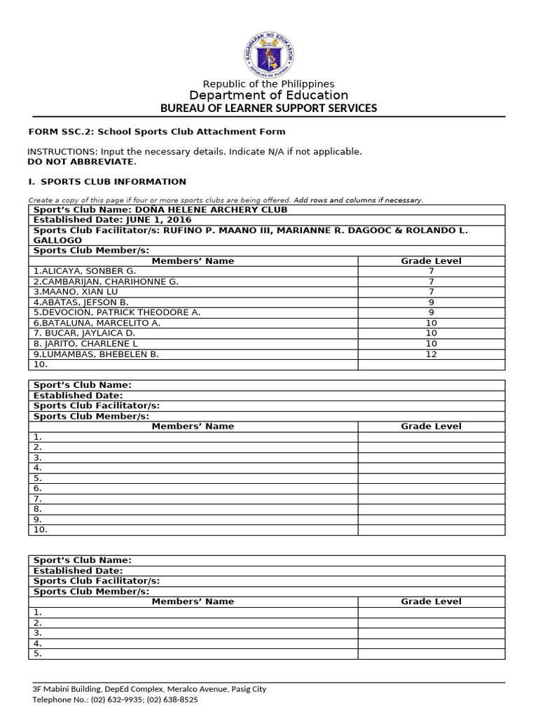 School Sports Club Attachment Form | PDF | Chess | Chess Theory