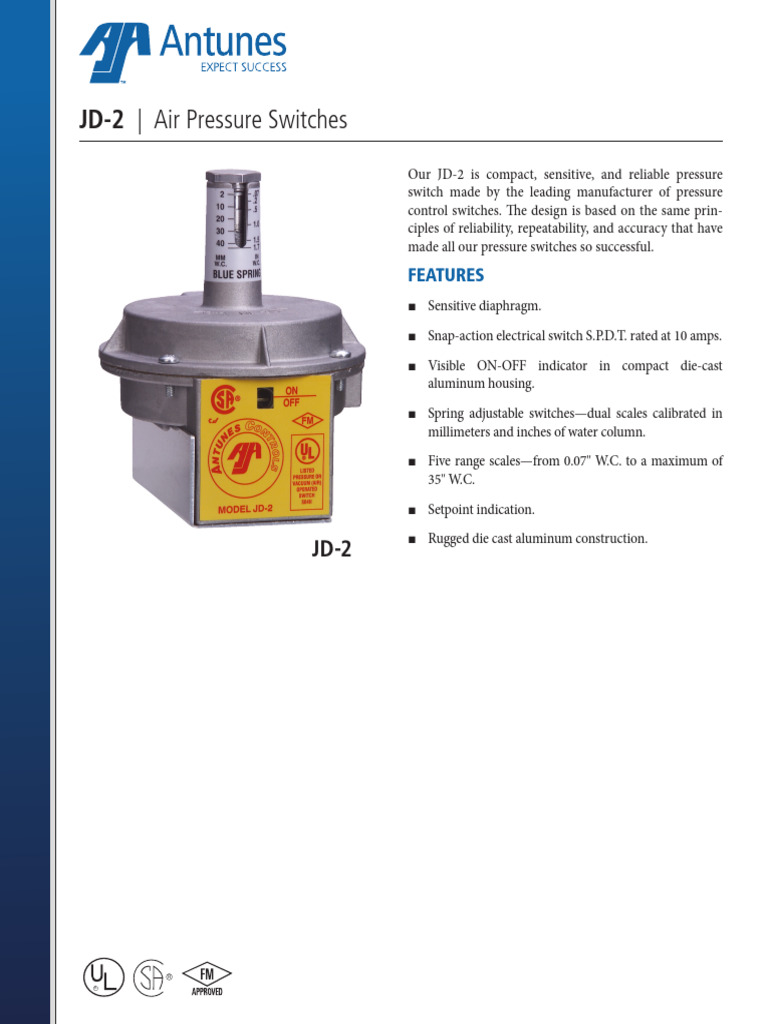 Antunes JD-2 Pressure Switch Overview | PDF | Manufactured Goods