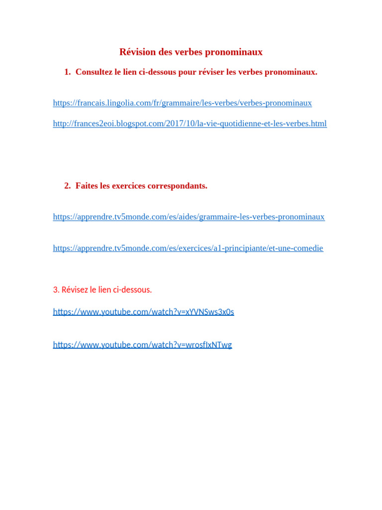 Exercices corrigés sur les verbes pronominaux | PDF