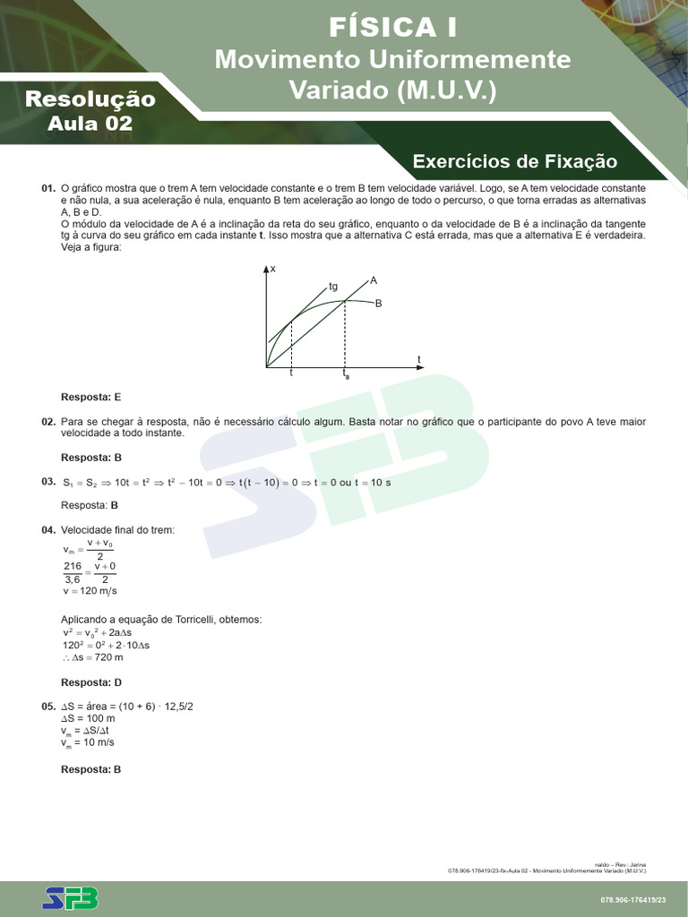 Movimento Uniformemente Variado Muv - Fixacao | PDF