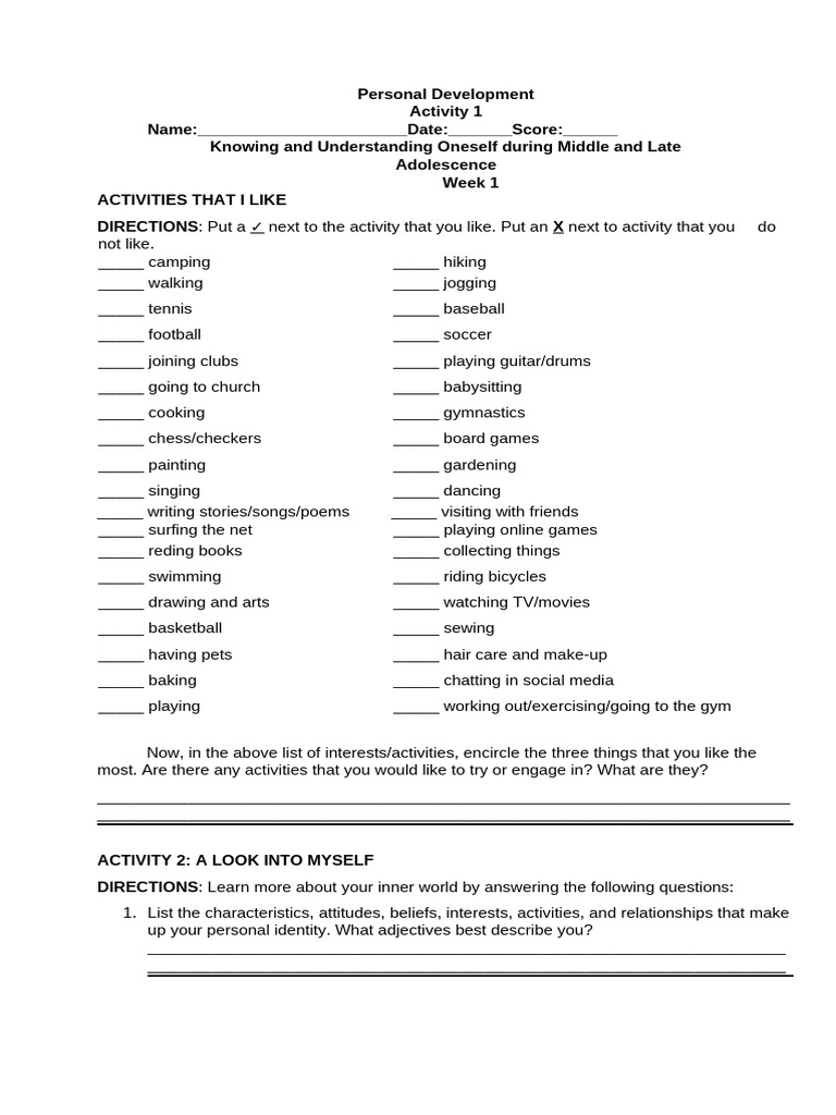 Personal Development Activities for Teens | PDF | Adolescence | Emotions
