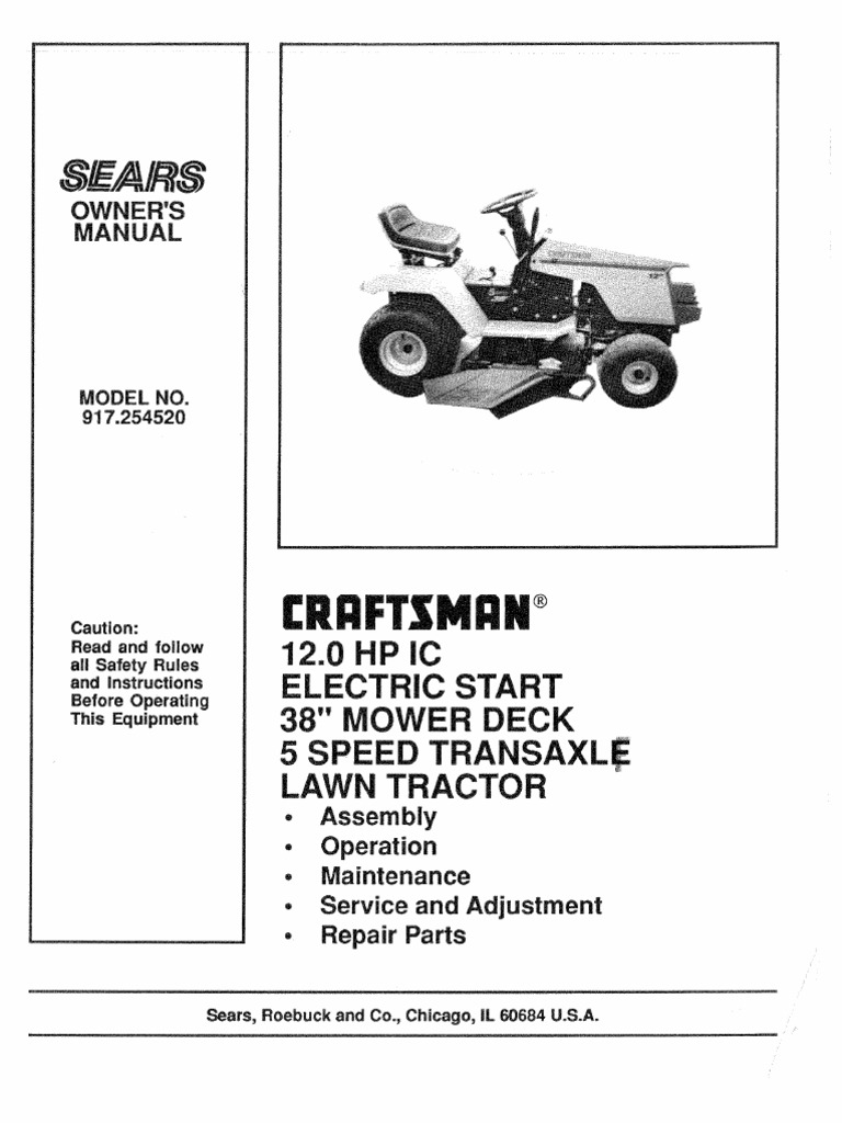 Craftsman Garden Tractor Manual 917.254520 | Tractor | Lawn Mower