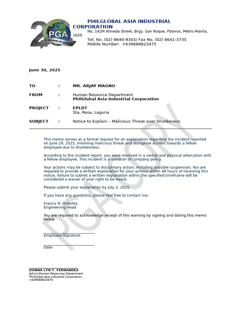 Notice to Explain: Malicious Threat Incident | PDF