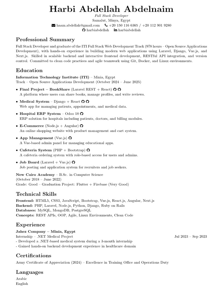 Full Stack Developer Resume - Harbi Abdellah | PDF | Web Development ...