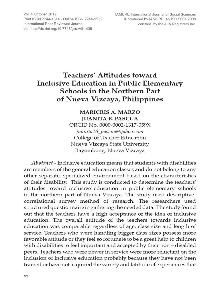 2012 Teachers Attitudes Toward Inclusive Education in Public Elementary ...