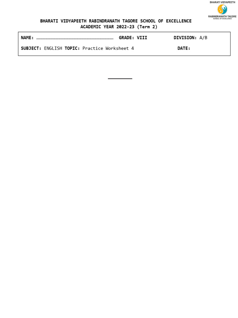 Grade 8 English Practice Worksheet | PDF