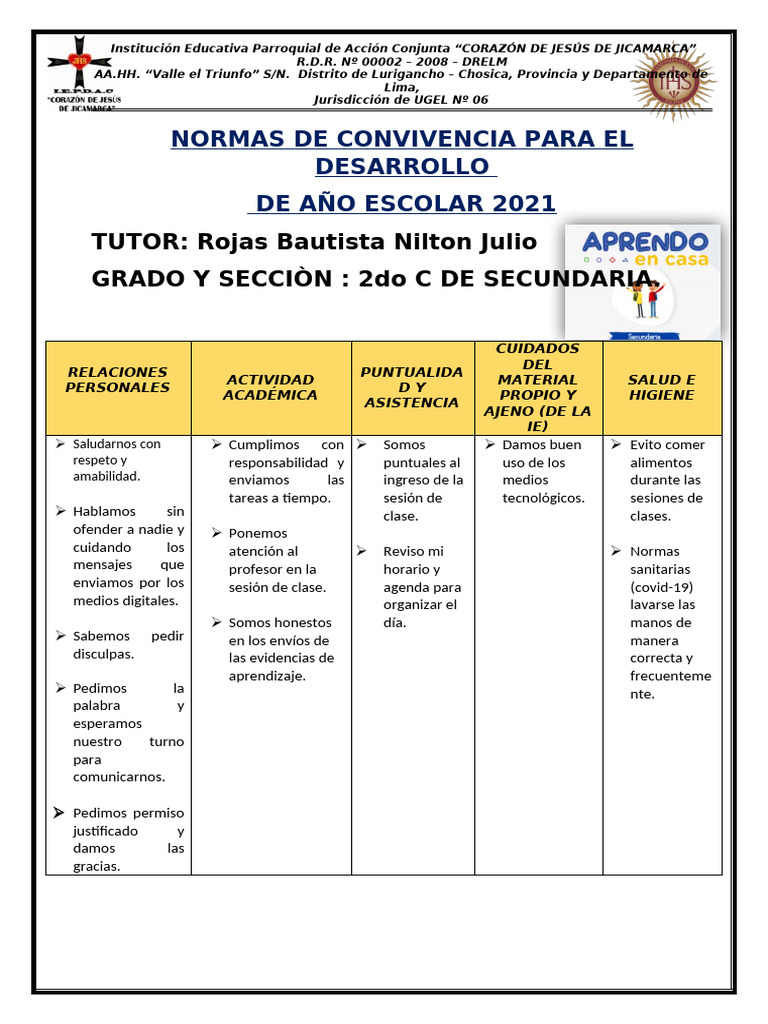 Normas de Convivencia 2021 | PDF