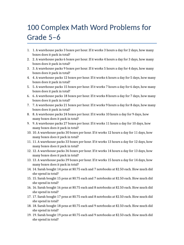 100 Math Word Problems for Grades 5-6 | PDF | Chess | Chess Theory