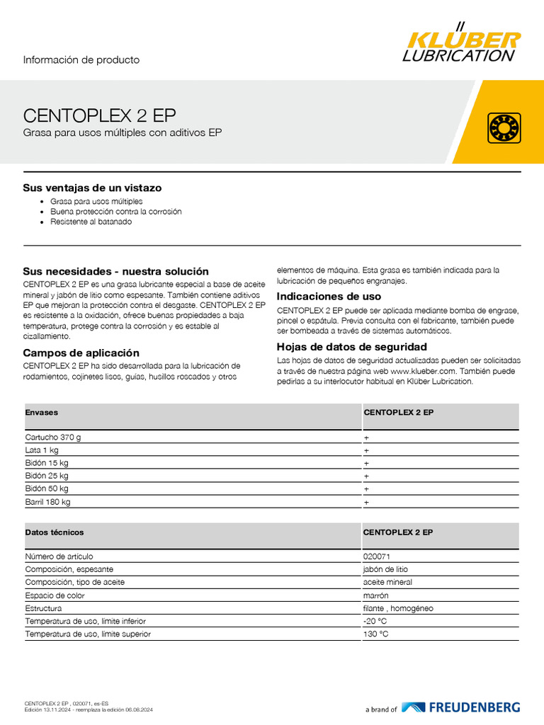 Grasa Centoplex 2 EP: Usos y Ventajas | PDF | Rodamiento (Mecánico ...