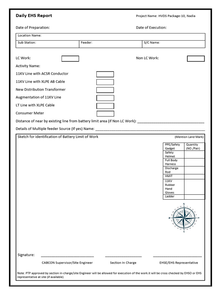 Daily EHS Report for HVDS Project | PDF | Electricity | Electrical ...