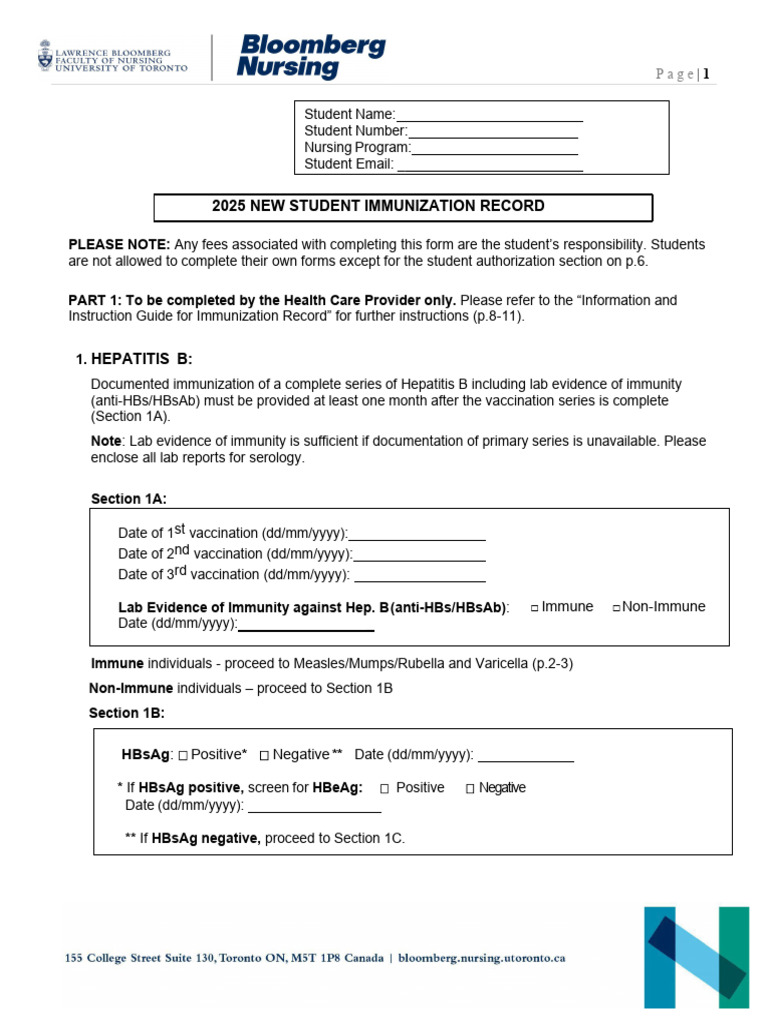 2025 Student Immunization Record Form | PDF | Tuberculosis | Vaccines