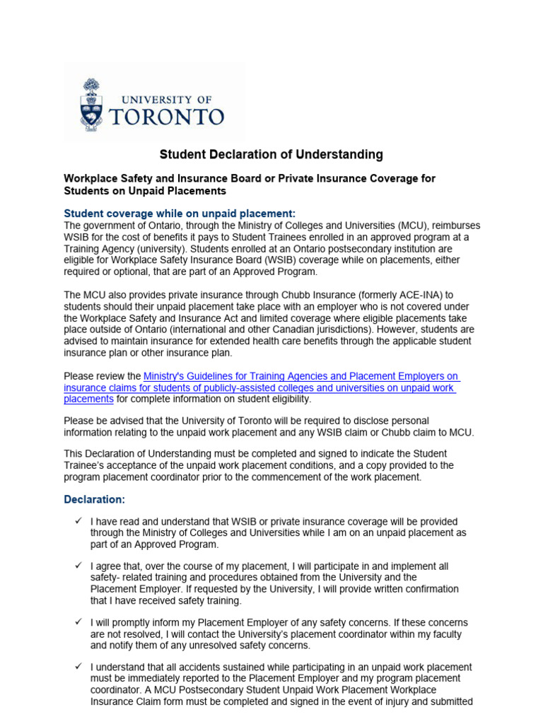 Student Insurance for Unpaid Placements | PDF