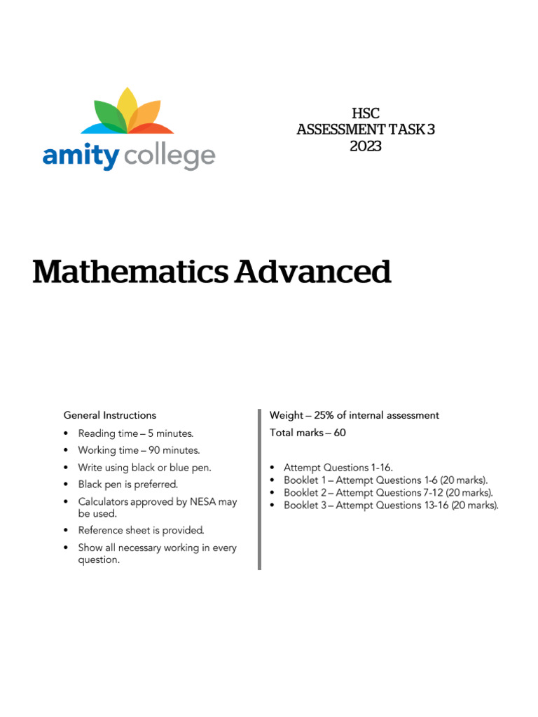 2023 HSC Maths Adv Task 03 | PDF