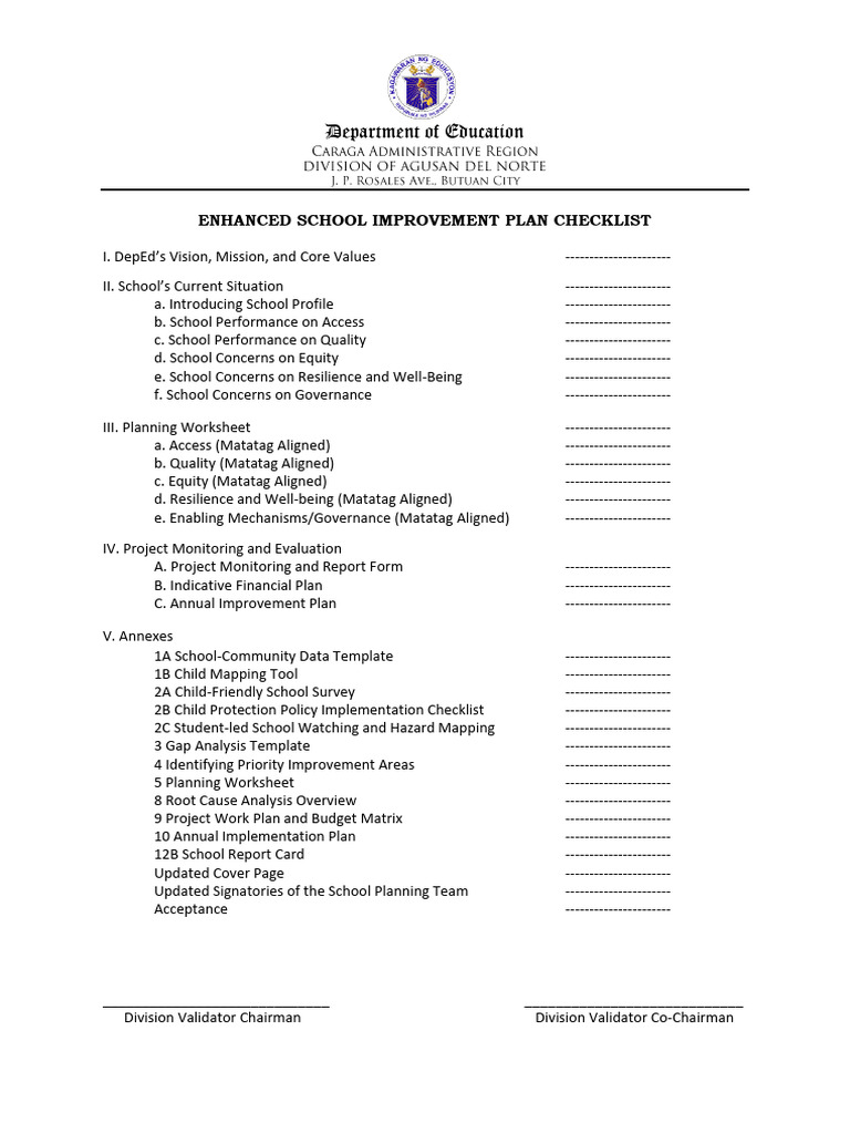 Enhanced SIP Checklist for Schools | PDF | Governance