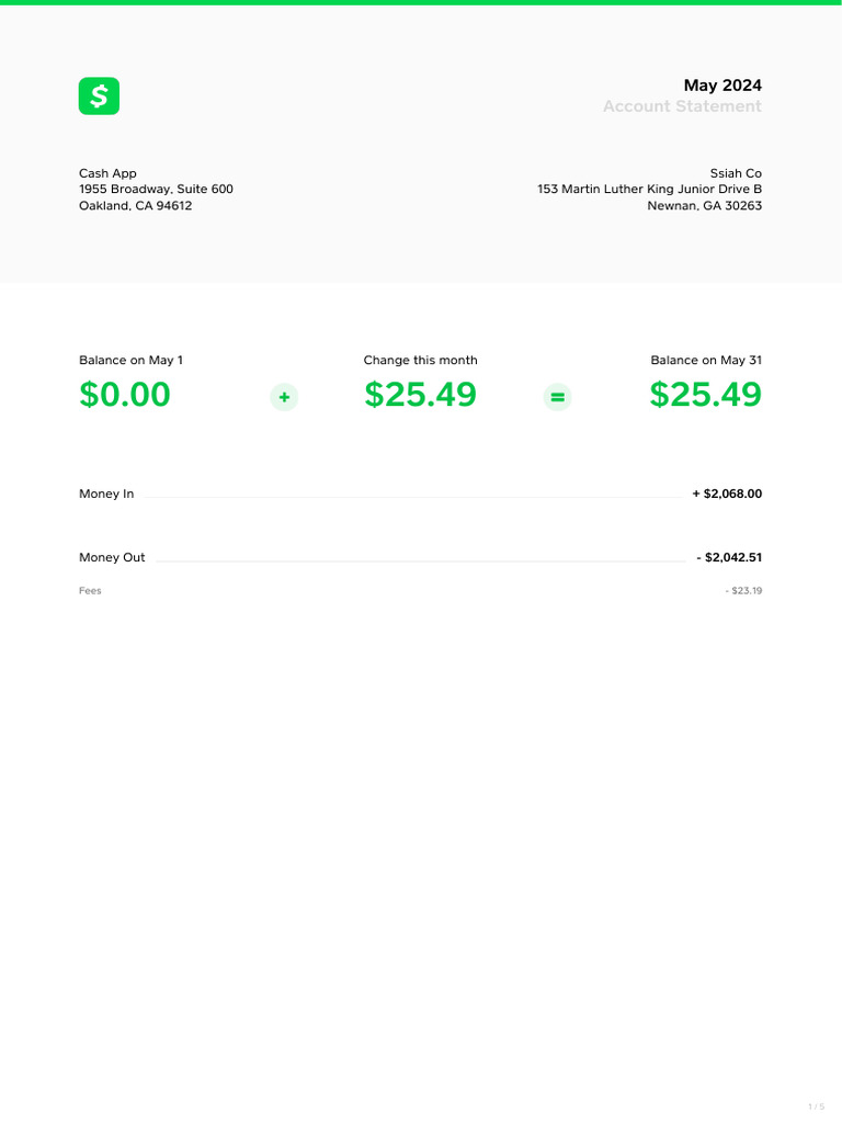 May 2024 Cash App Account Statement | PDF | Cash | Debit Card