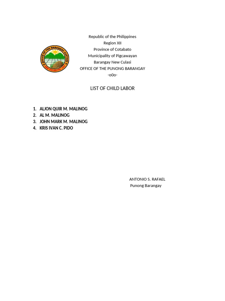 List of Child Labor | PDF