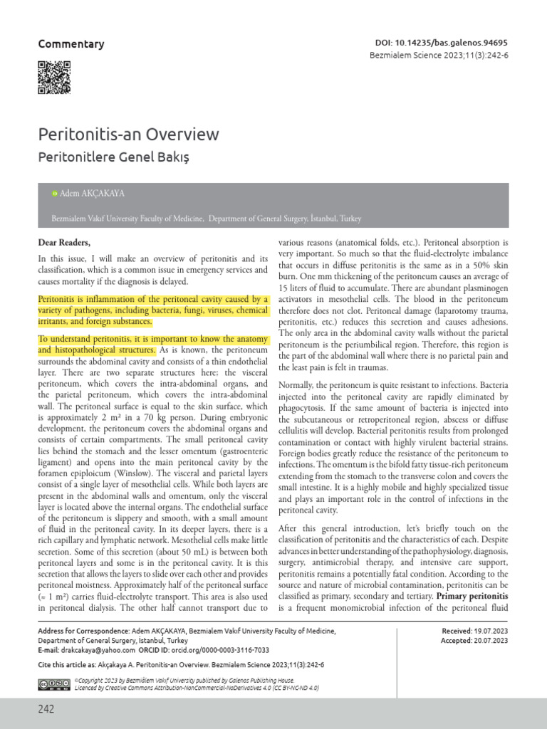 Overview of Peritonitis | PDF | Peritoneum | Infection