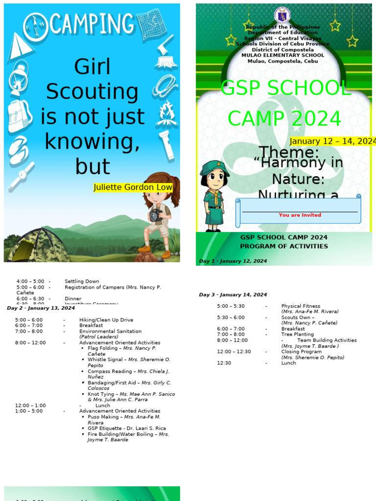 GSP School Camp 2024 Program Overview | PDF | Outdoor Recreation | Scouting